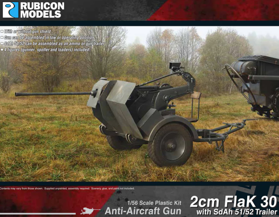 280109 Rubicon Models - 2cm FlaK 30 Anti-Aircraft Gun with SdAh 51/52 Trailer