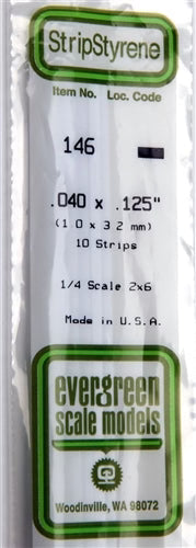 EVG0146 Evergreen Styrene Plastic .040 x .125 Strip 10 pza