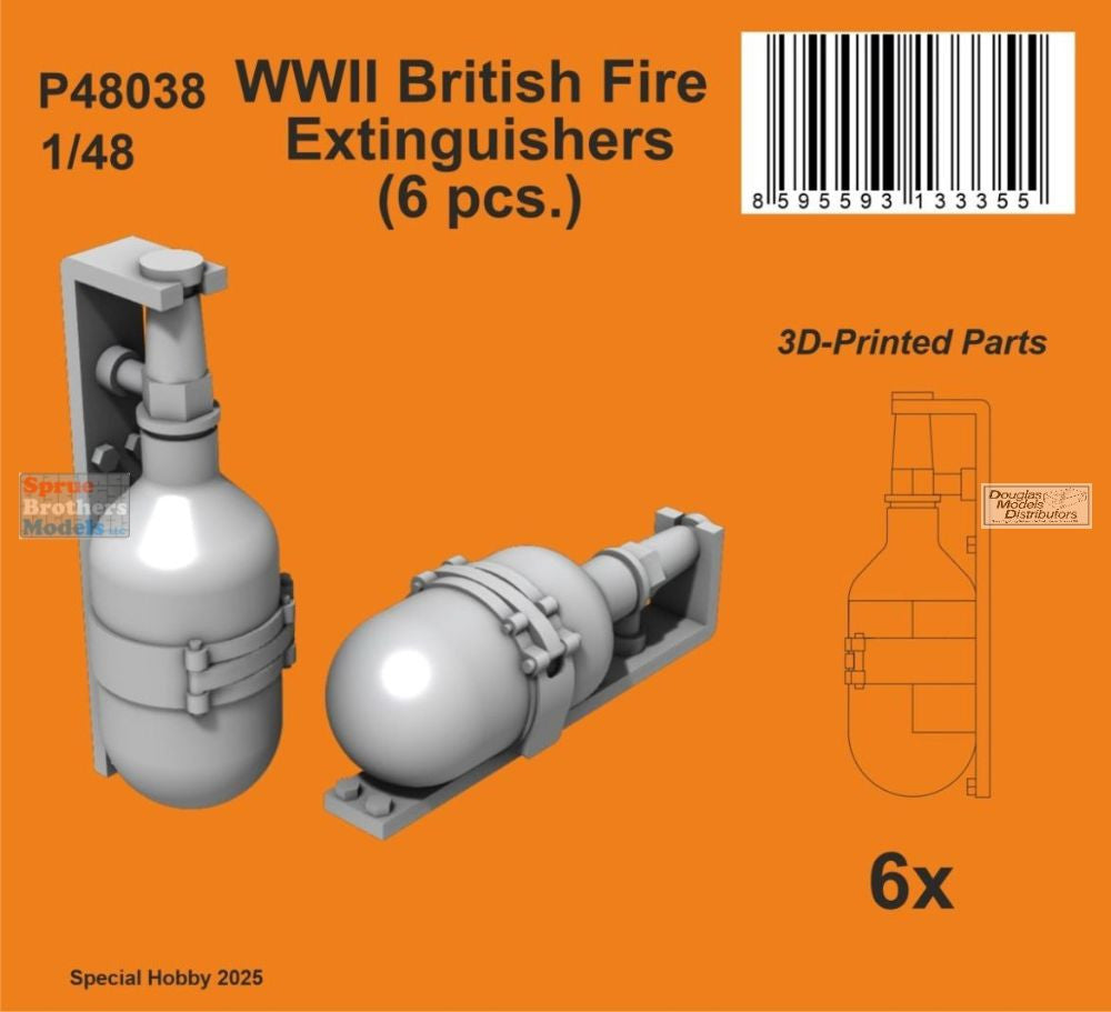 SPHP48038P 1:48 Special Hobby WW2 British Fire Extinguishers (6pcs)
