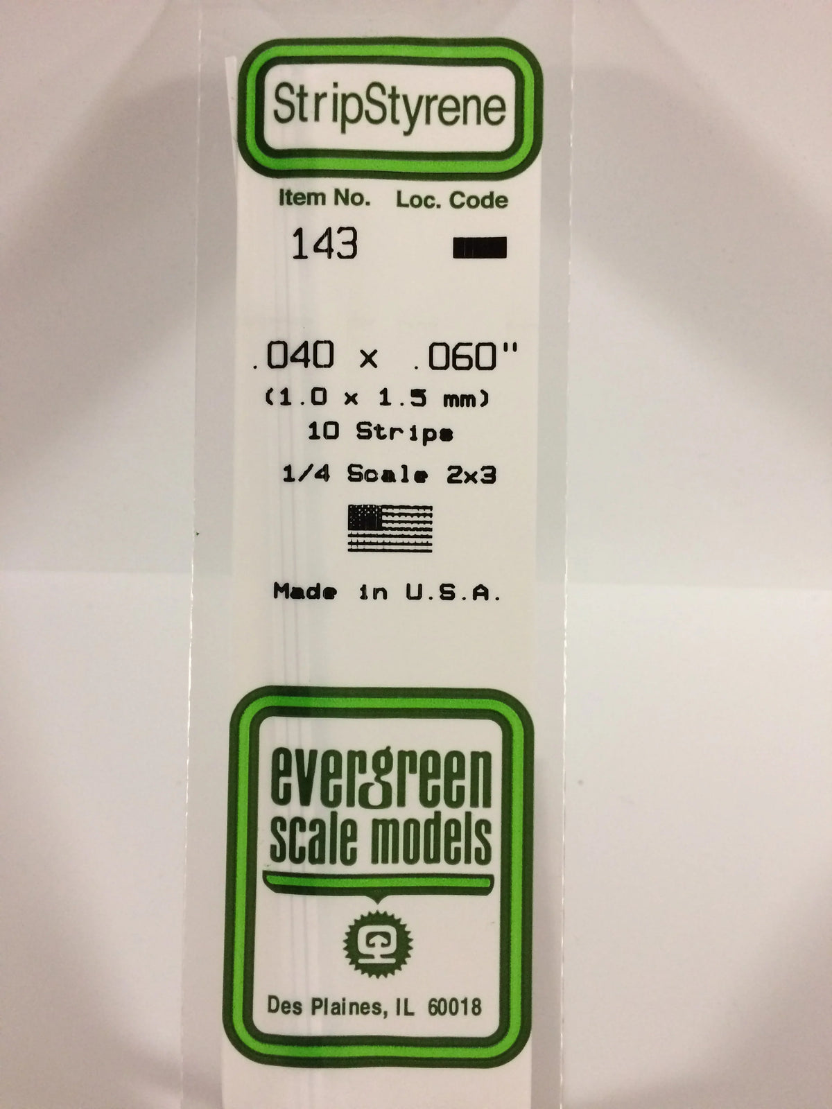 EVG0143 Evergreen Styrene Plastic .040 x .060 Strip 10 pza