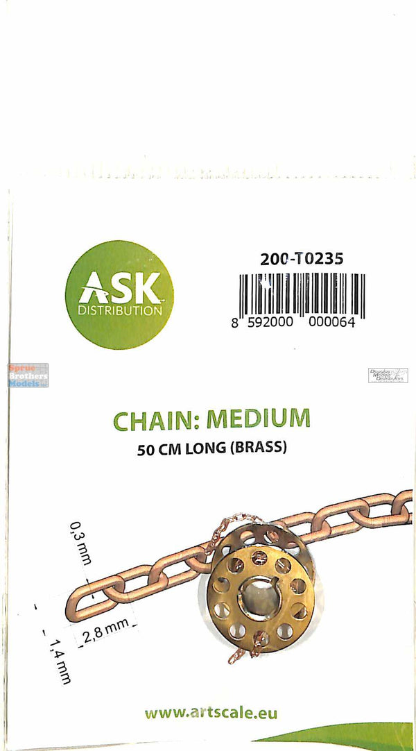 ASKT0235 Brass Chain (medium) 50cm Long (link: 0.3mm x 1.4mm x 2.8mm)