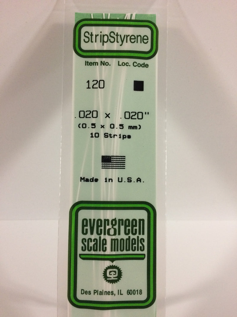 Evergreen Styrene Plastic .020 x .020 Strip 10 pieces