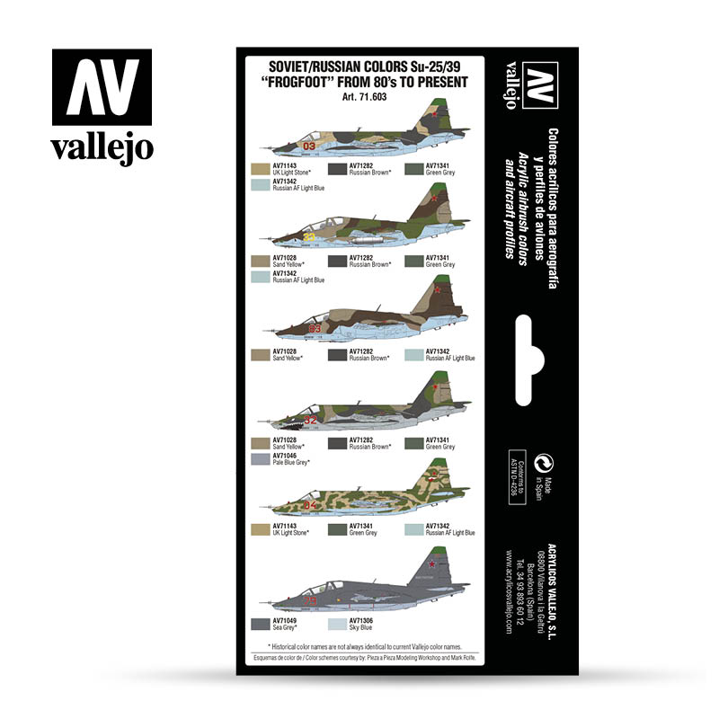 71.603 Soviet/Russian colors Su-25/39 “Frogfoot” from 80’s to present