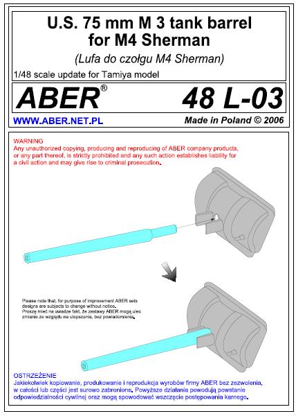 ABER 48L-03 U.S. 75mm M 3 tank barrel for M4 Sherman