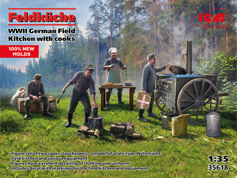 ICM 35618 1:35 FELDKUCHE WWII GERMAN FIELD KITCHEN WITH COOKS