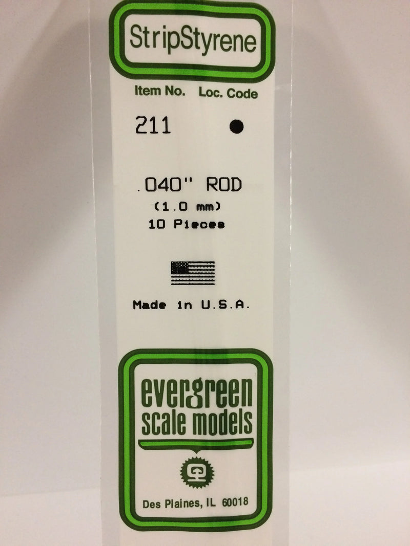 Evergreen 211 - .040" (1.0mm) OD WHITE POLYSTYRENE ROD