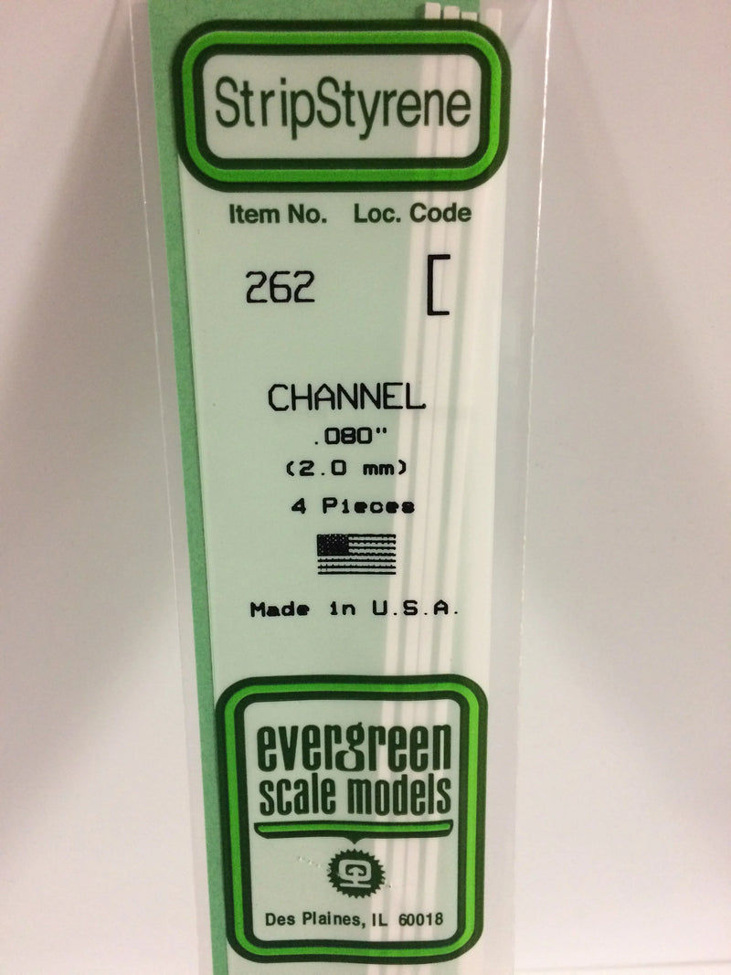 Evergreen 262 - .080" (2.0mm) OPAQUE WHITE POLYSTYRENE CHANNEL