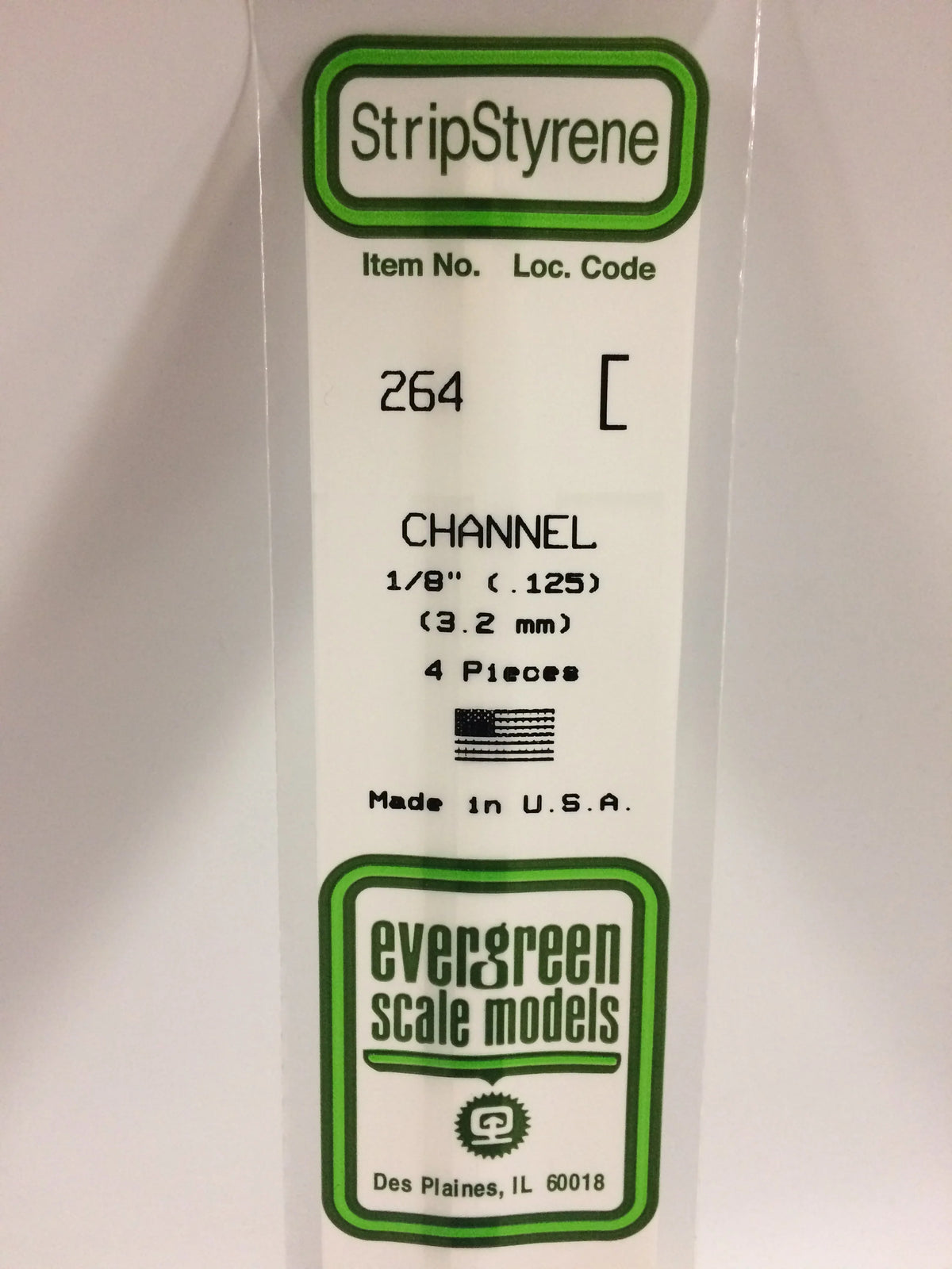 EVG0264 Styrene Plastic .125 Channel 4 pieces #264
