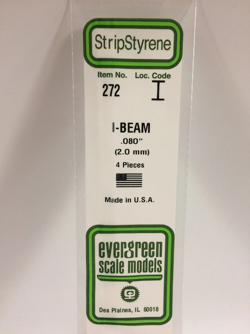 Evergreen 272 Styrene plastic .080. I-Beam 4 pieces EVG0272