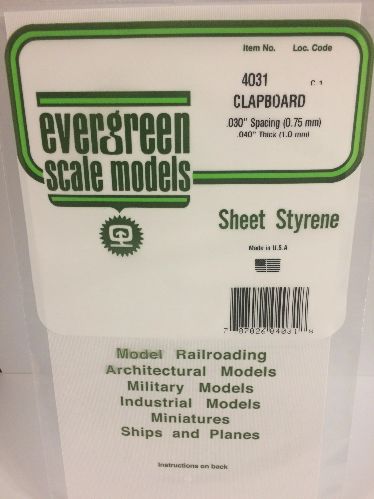 EVG 4031 - .030" OPAQUE WHITE POLYSTYRENE CLAPBOARD SIDING