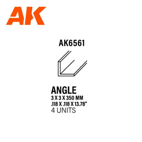 ANGLE 3 X 3 X 350 MM- STYRENE- 4 UNITS  AK6561