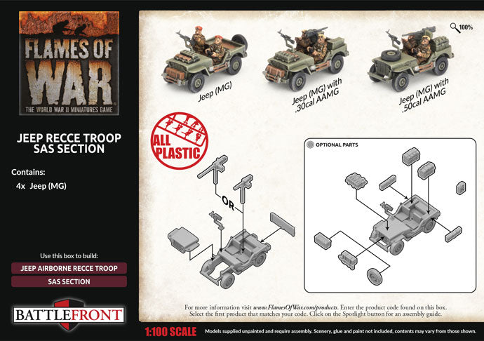 Troupe de reconnaissance Jeep Flames of War/Section SAS (4x plastique)