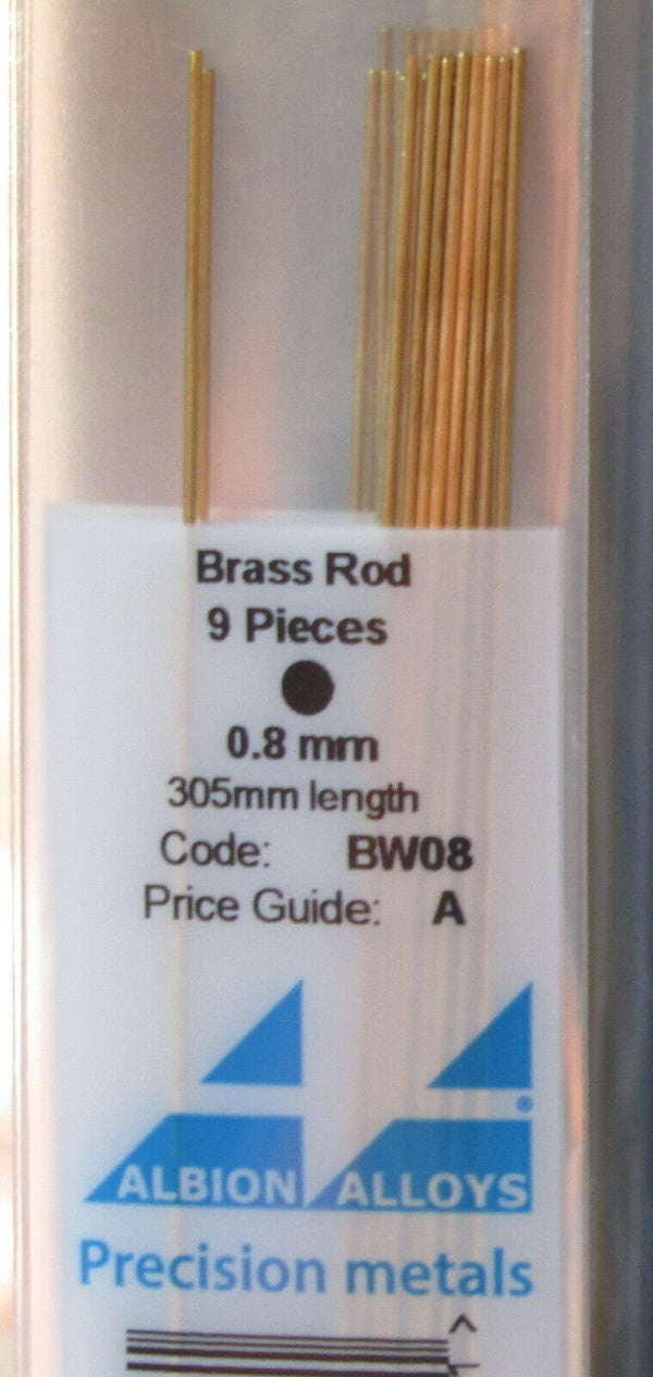 Albion Alloys. BW08 Brass Rod - 0.8mm (9pcs)