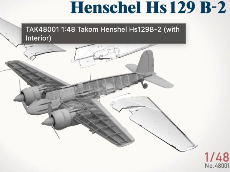 TAK48001 1:48 Takom Henshel Hs129B-2 (with Interior)