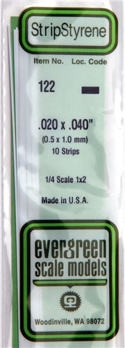 EVG0122 Evergreen Styrene Plastic .020 x .040 Strip 10 pza
