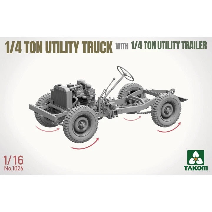 Takom 1026 US WWII Willys 1/4 - Ton Utility Truck with 1/4 - Ton Utility Trailer