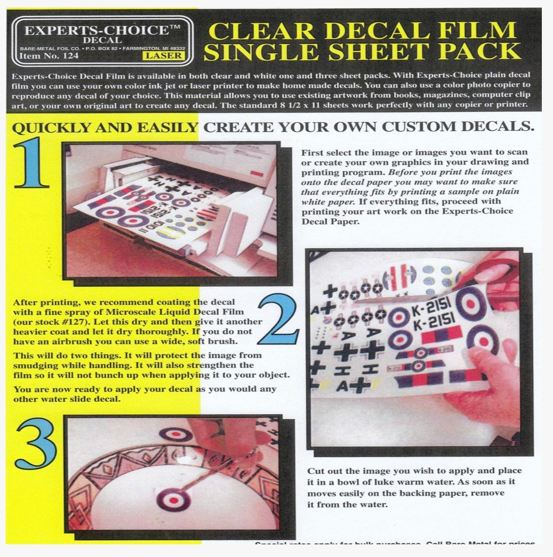 BMF124 Clear Decal Film Single Sheet (Laser Printers)