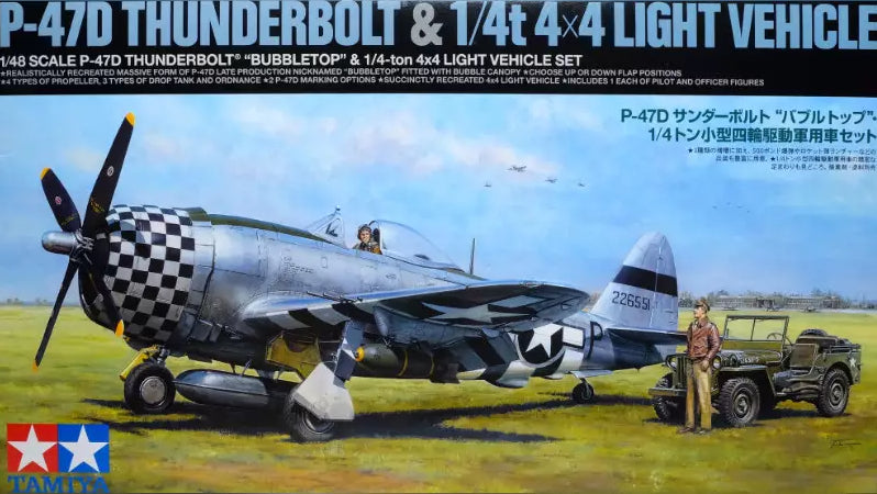 TAMIYA. TAM25214 P-47D Thunderbolt Bubbletop And 1/4-Ton 4X4 Light Vehicle