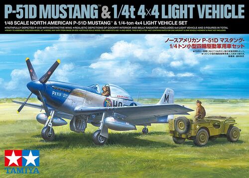 TAMIYA TAM25205 North American P-51D Mustang & 1/4-ton 4x4 Light Vehicle Set 1/48