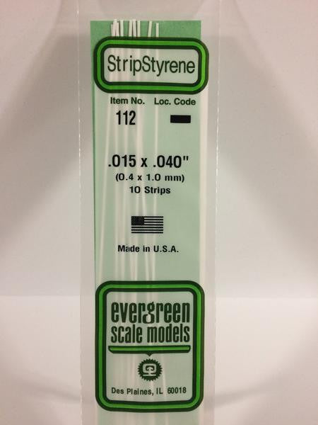 EVG0112 Evergreen Styrene Plastic .015 x 0.40 Strip 10 pieces #112