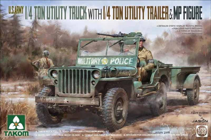 TAK02126 1/35 TAKOM US Army 1/4 Ton Utility Truck with 1/4 Ton Utility Trailer & MP Figure