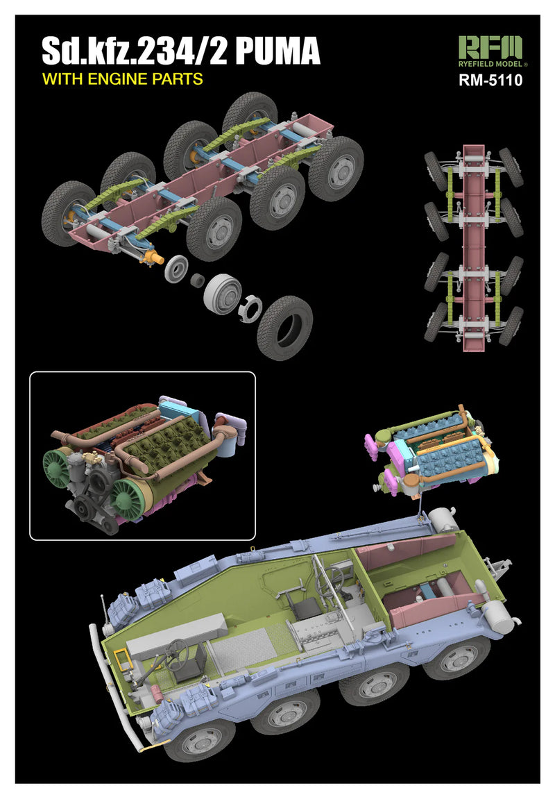 Rye Field Model 5110 1/35 Sd.Kfz 234/2 Puma with Engine parts