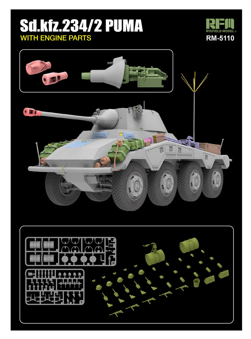 Rye Field Model 5110 1/35 Sd.Kfz 234/2 Puma with Engine parts