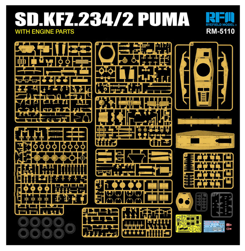 Rye Field Model 5110 1/35 Sd.Kfz 234/2 Puma with Engine parts