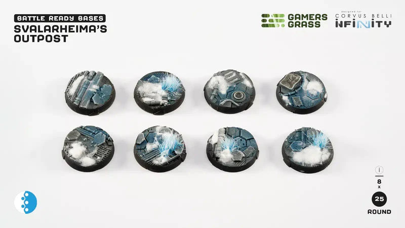 Gamers Grass: Battle ready Bases: Svalarheima’s Outpost Round  25mm (8x Designed for Infinity)