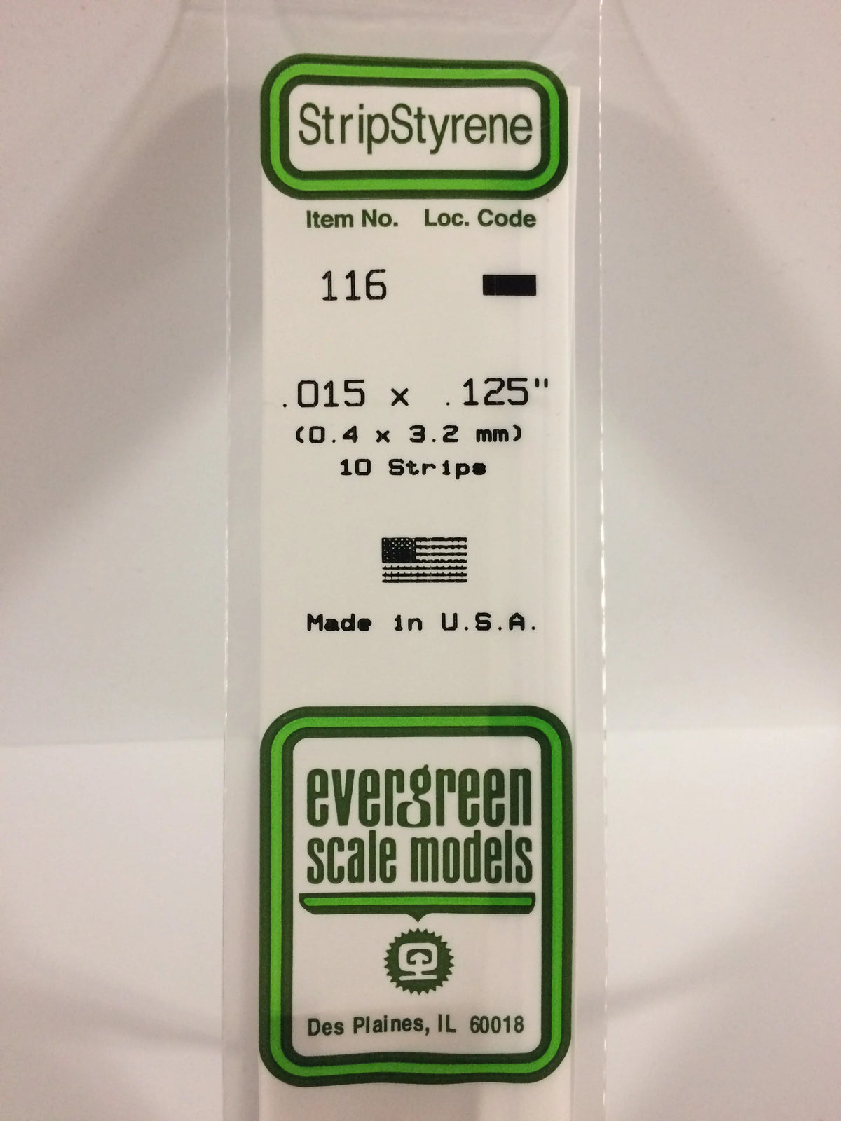 EVG0116 Evergreen Styrene Plastic .015 x .125 Strip 10 pza