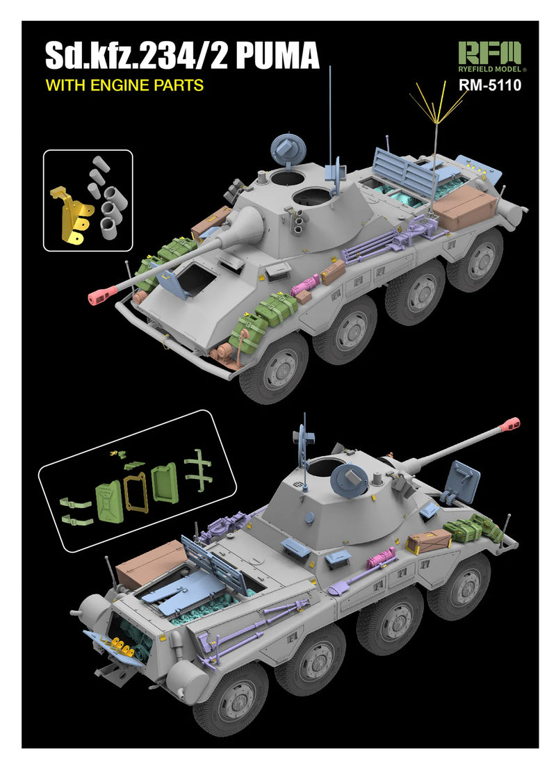 Rye Field Model 5110 1/35 Sd.Kfz 234/2 Puma with Engine parts