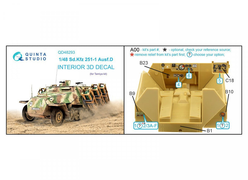 QTSQD48293 1:48 Quinta Studio Interior 3D Decal - Sd.Kfz.251-1 Ausf.D (TAM kit)