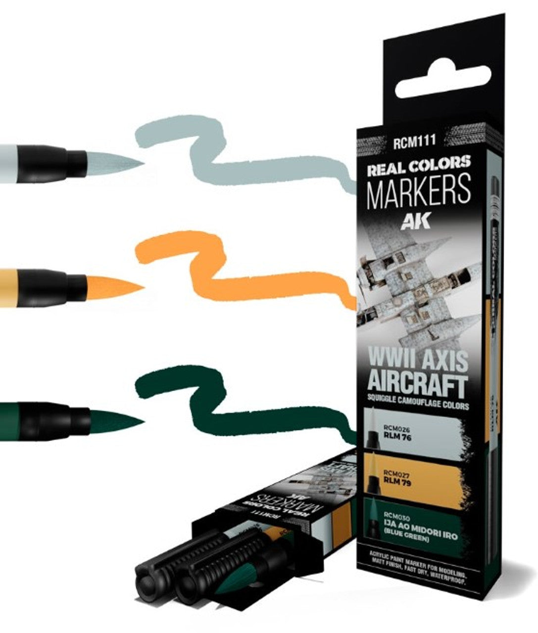 AKIRCM0111 AK INTERACTIVE REAL COLOR MARKER SET WW2 AXIS AIRCRAFT SQUIGGLE CAMOUFLAGE COLORS