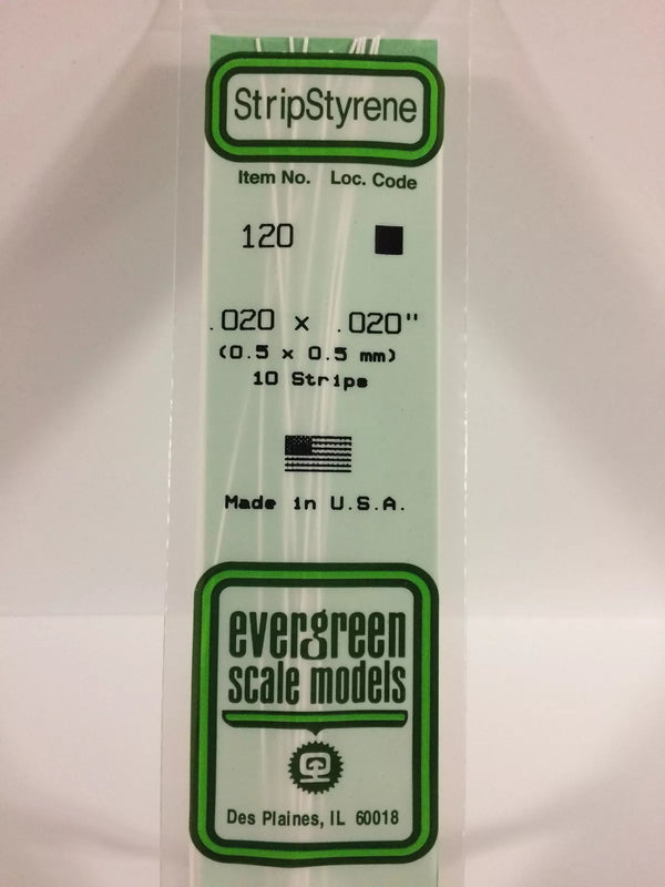 Evergreen 120 Styrene Plastic .020. x .020 Strip 10 pieces #120 EVG0120