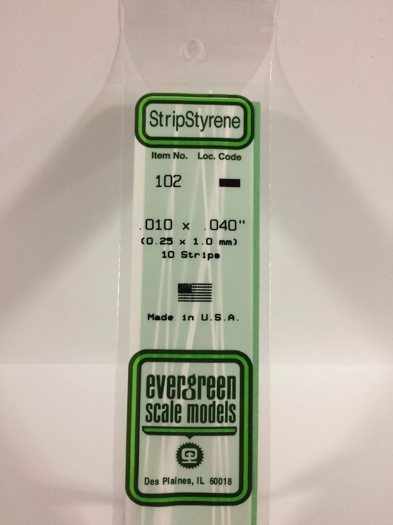 EVG0102 Evergreen Styrene Olastic .010 x .040 Strip 10 pieces evg102