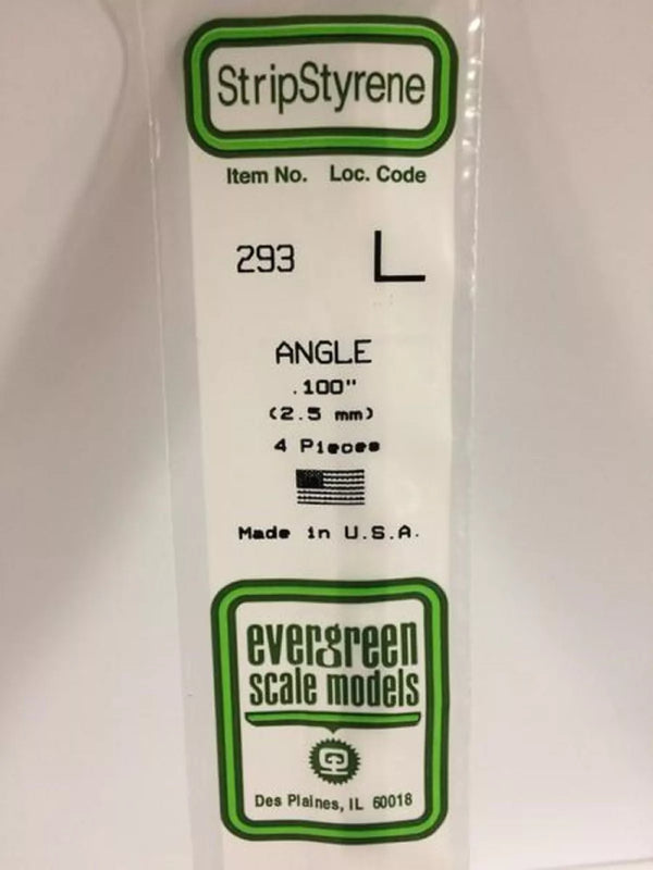 EVG0293 Evergreen Styrene Plastic .100 Angele 4 pieces #293