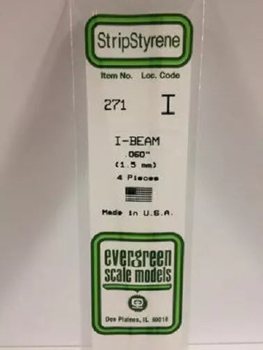 EVG0271 Evergreen Styrene Plastic .060 I-Beam 4 pieces #271