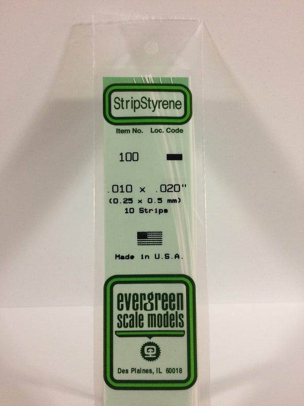 Evergreen Styrène Plastique .010 x .020 Bande 10 pièces #100 (EVG0100)