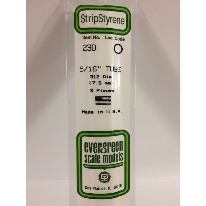 EVG0230 Evergreen Styrene Plastic .312 Round Tubing 3 pieces