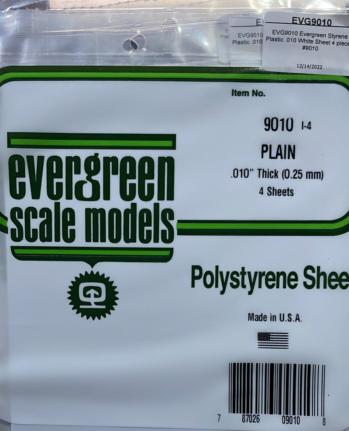 Evergreen Polystyrene Plastic .025 mm thick  White Sheet 2 pieces #9010
