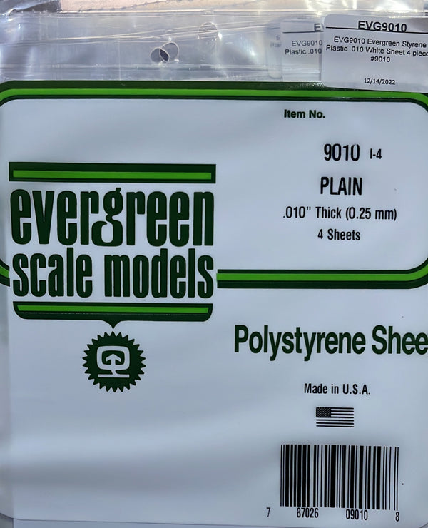 Evergreen Polystyrene Plastic .025 mm thick  White Sheet 2 pieces #9010