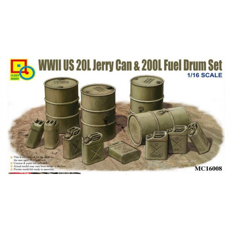 CLASSY HOBBY 1/16 MC16008 WWII US 2OL Jerry Can & 200L Fuel Drum Set