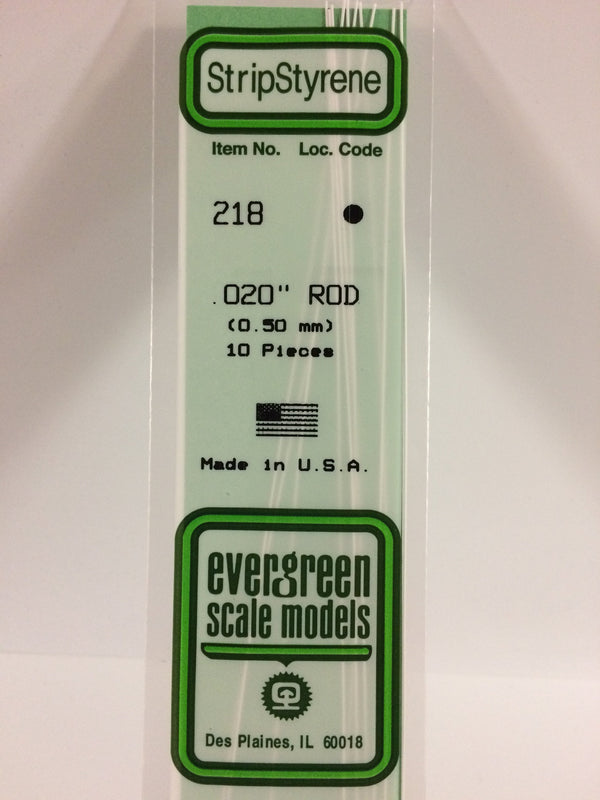 Evergreen Styrene Plastic .020 Round Rod 10 pieces #218 (EVG0218)
