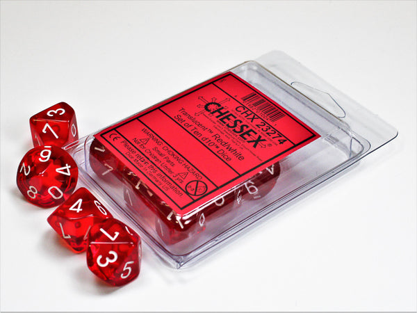 Jeu de dés Chessex : Ensemble de dix dés d10 rouge/blanc