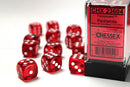 Chessex Dice Set: Traslucent Red/White 16mm D6 Dice Blook (12 Dice)