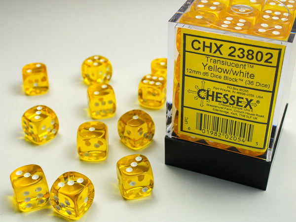 Jeu de dés Chessex : bloc de dés D6 jaune/blanc 12 mm (36 dés)