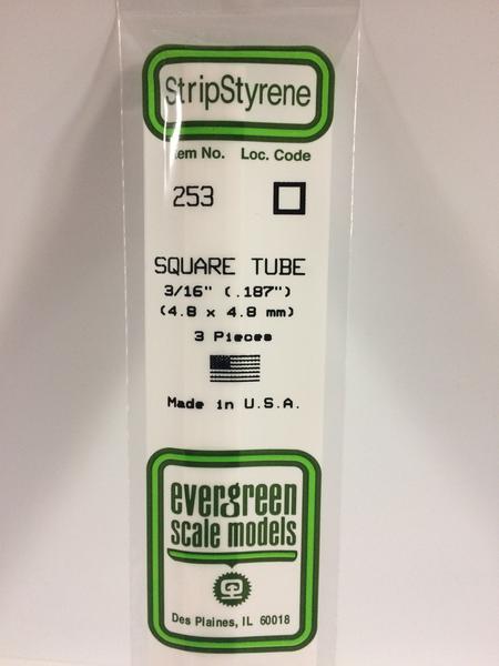 EVERGREEN 253 - TUBE CARRÉ EN POLYSTYRÈNE BLANC OPAQUE DE 0,188" (4,8MM)