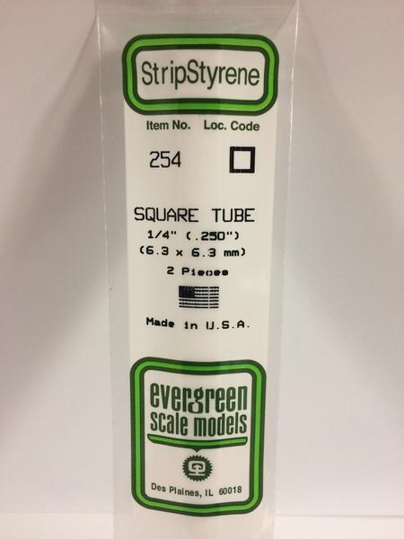 EVERGREEN 254 - .250" (6.3MM) OPAQUE WHITE POLYSTYRENE SQUARE TUBING