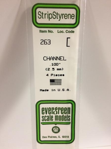 EVERGREEN 263 - .100" (2.5MM) OPAQUE WHITE POLYSTYRENE CHANNEL (EVG0263)