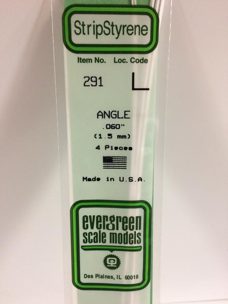 EVERGREEN 291 - .060" (1.5MM) OPAQUE WHITE POLYSTYRENE ANGLE